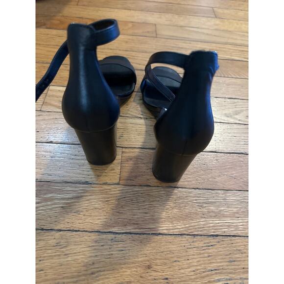 Michael Kors Fiona Wedge Sandals Women’s Size 8 Black Leather Open Toe Ankle - Picture 6 of 7